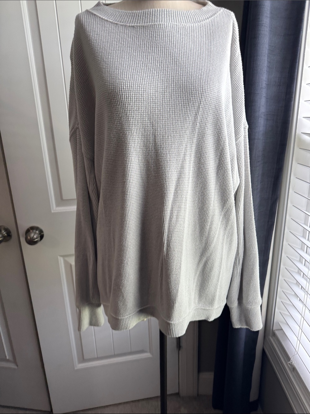Aerie Waffle Knit Pullover - Light Gray